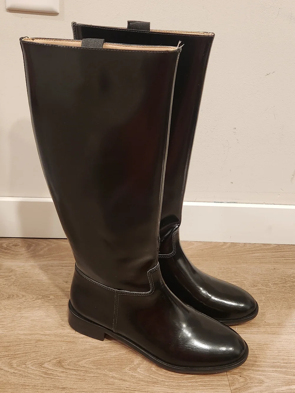 NWT Silent D Anthropologie Giselle Black Leather Riding Pull On Womens Boots 6.5